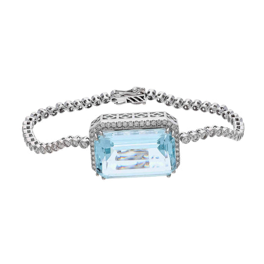 Exclusive 19.26 Cts aquamarine diamond bracelet 18k white gold / Statement bracelet for women / Gemstone diamond bracelet jewelry for her