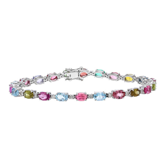 Multi color gemstone tennis bracelet gold / 18k white gold sapphire diamond bracelet jewelry / Diamond tennis bracelet for her / 7 Inch