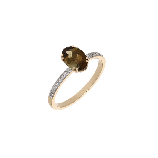 Real 1.16 cts tourmaline diamond ring 18k solid gold minimalist design ring / Oval gemstone jewelry for her / Natural diamond ring size 7US