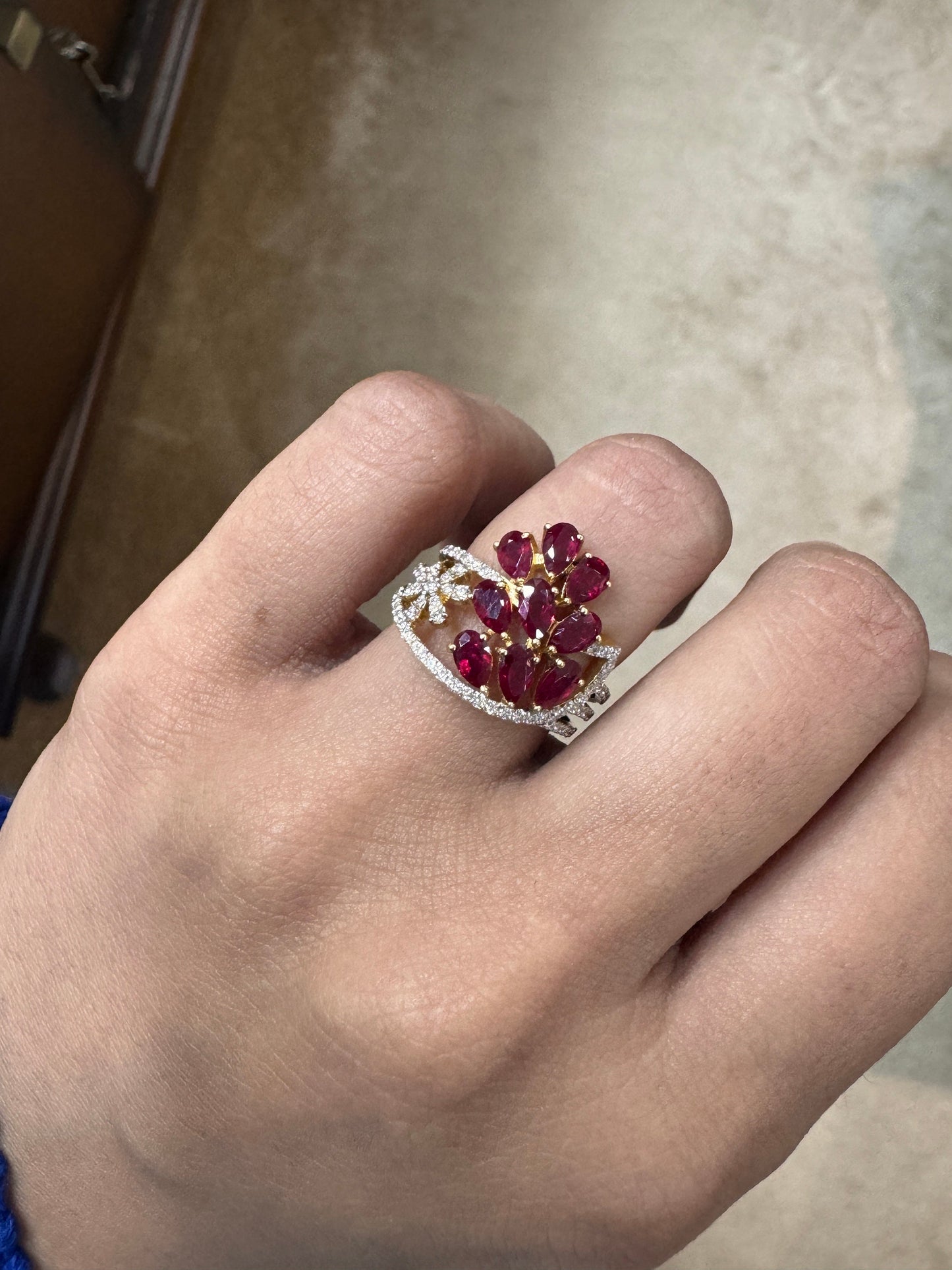 1.95 Cts. Natural Ruby Statement Ring | 18k Yellow Gold Paved Diamond Wedding Ring Jewelry | Gold Ruby Diamond Art Deco Rings For Women