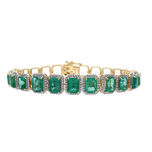 15.40 Cts Emerald Diamond Statement Designer Bracelet 18k Gold Jewelry / Bridal Emerald Jewelry / Jewelry For Women Natural Gemstone