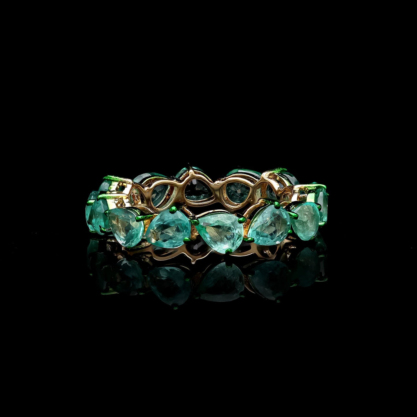 18k Gold emerald eternity band ring / Green rhodium band ring / Pear cut emerald infinity ring for girls / Stackable emerald rings for women