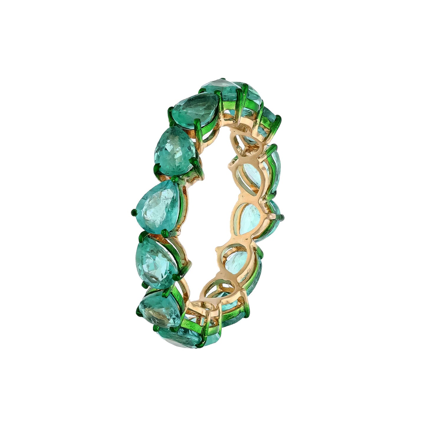 18k Gold emerald eternity band ring / Green rhodium band ring / Pear cut emerald infinity ring for girls / Stackable emerald rings for women