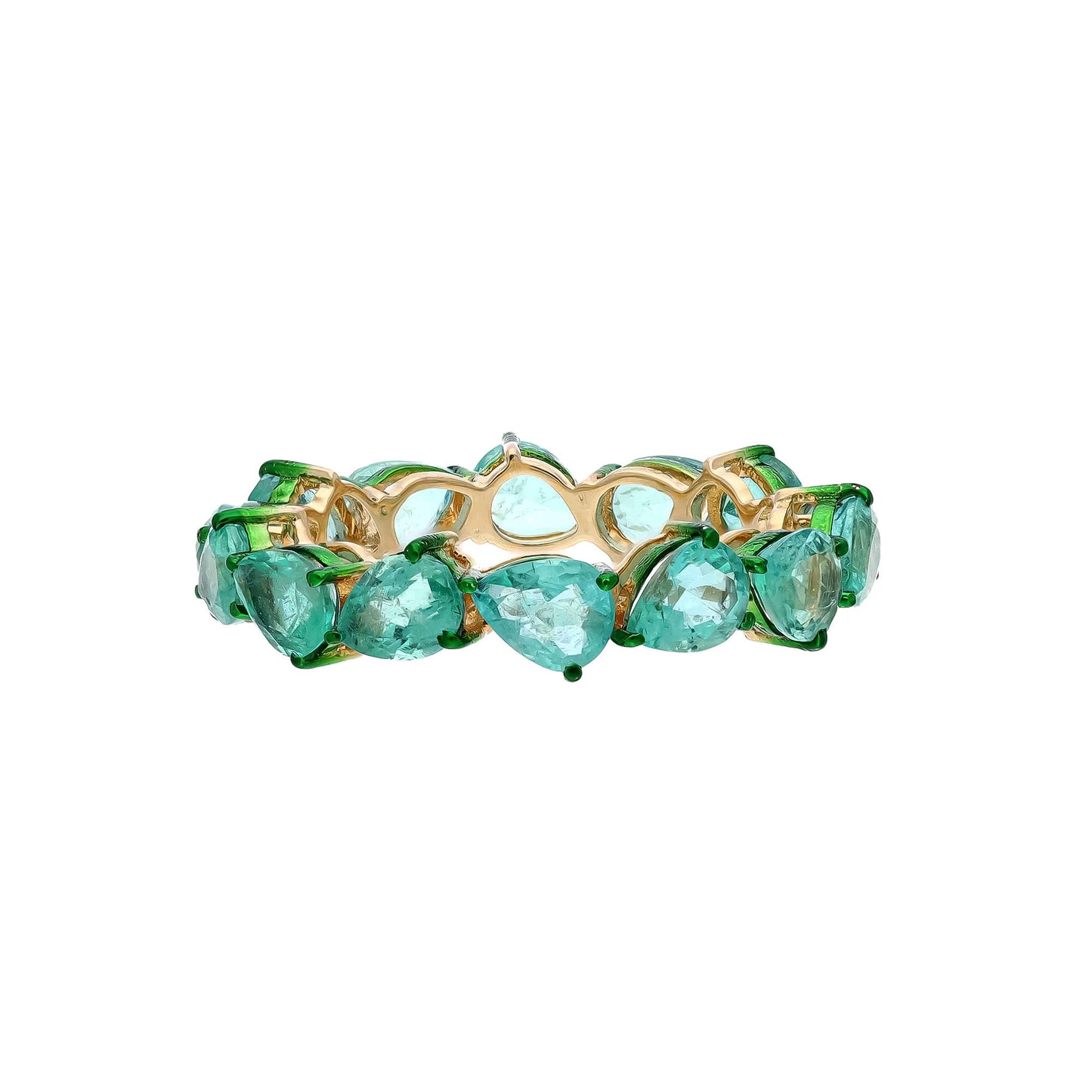 18k Gold emerald eternity band ring / Green rhodium band ring / Pear cut emerald infinity ring for girls / Stackable emerald rings for women