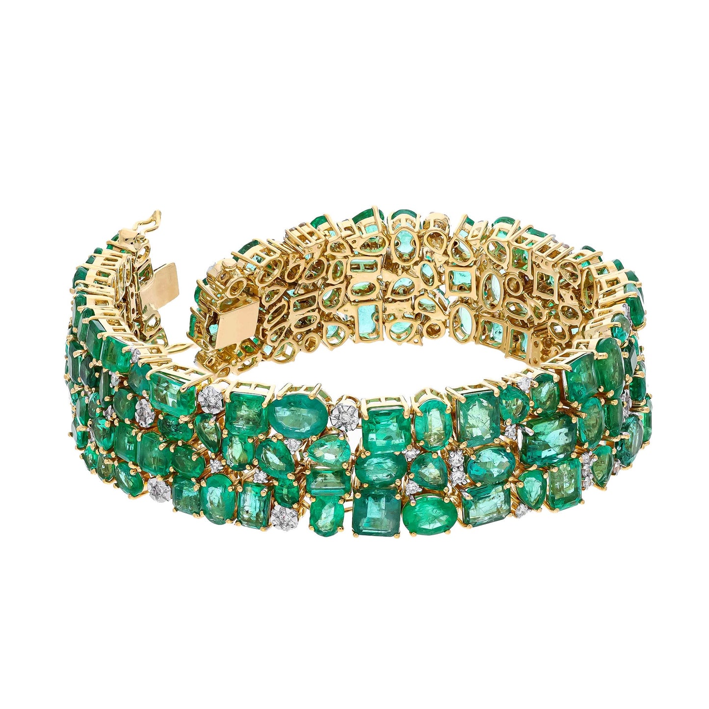 Stunning Emerald Diamond Statement Bracelet Gold | 7 Inch 18k Gold Bracelet Green Gemstone Designer Jewelry | Bridal Gemstone Jewelry Gold