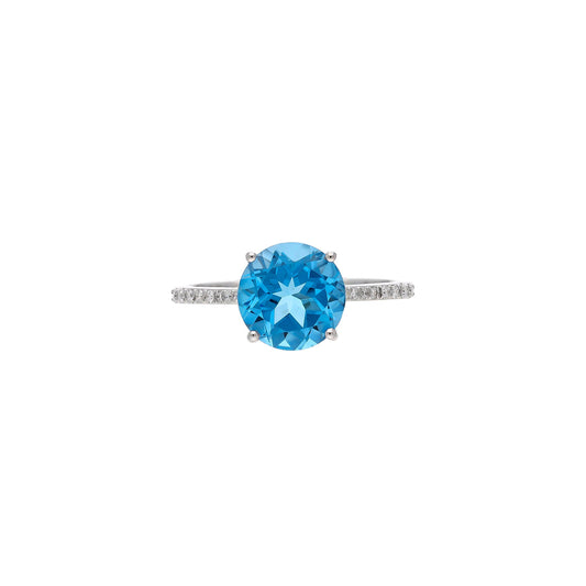 2.80 CTS natural round cut blue topaz gemstone ring gold / blue gemstone diamond promise ring / Statement engagement ring gold for women