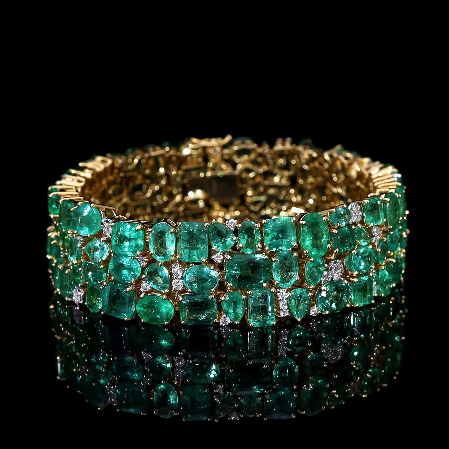 Stunning Emerald Diamond Statement Bracelet Gold | 7 Inch 18k Gold Bracelet Green Gemstone Designer Jewelry | Bridal Gemstone Jewelry Gold