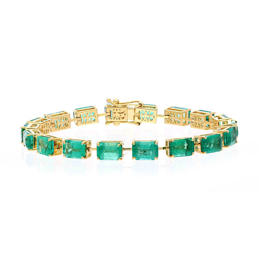 Unique Natural Emerald Cut Emerald Link Chain Bracelet | 6.75 Inch 18k Gold Bracelet Green Gemstone Jewelry | Handmade Emerald Gold Bracelet