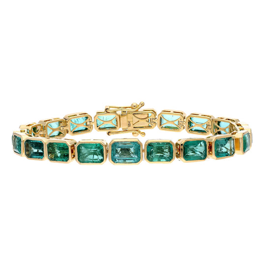 18k Gold Emerald Tennis Bracelet | Stackable Green Gemstone Jewelry | 6.75 Inch Green Bracelet Men's Jewelry Birthstone Gift Gold