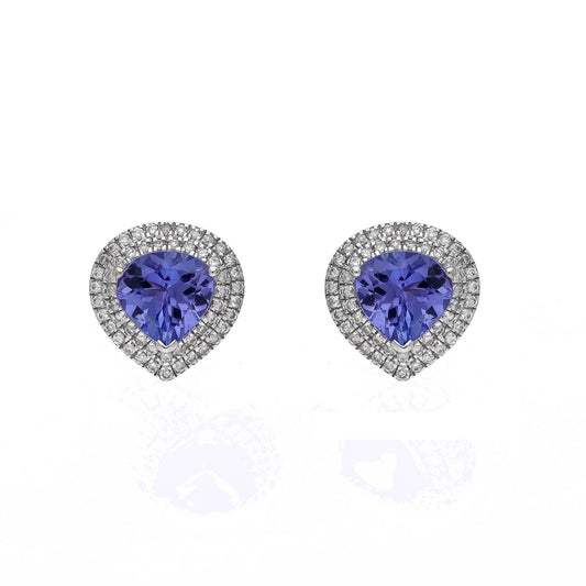 Tanzanite Stud Earrings Diamond Accents 18k White Gold Earrings | Natural Emerald Gemstone Classic Jewelry | Blue Stud Earrings Gold Gift