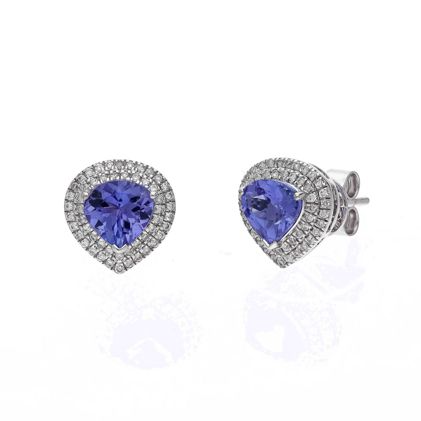 Tanzanite Stud Earrings Diamond Accents 18k White Gold Earrings | Natural Emerald Gemstone Classic Jewelry | Blue Stud Earrings Gold Gift