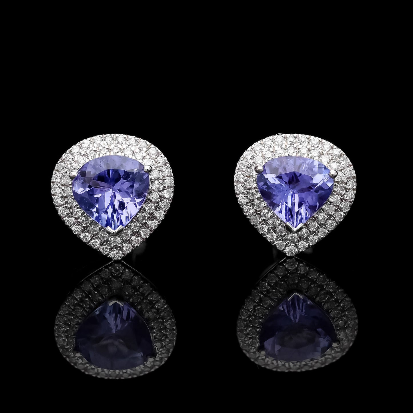 Tanzanite Stud Earrings Diamond Accents 18k White Gold Earrings | Natural Emerald Gemstone Classic Jewelry | Blue Stud Earrings Gold Gift