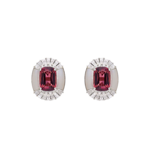 Rubellite Stud Earrings / 18k Diamond Stud Earrings / Pink Gemstone Gold Studs / Earrings For Her / Bridesmaid Jewelry