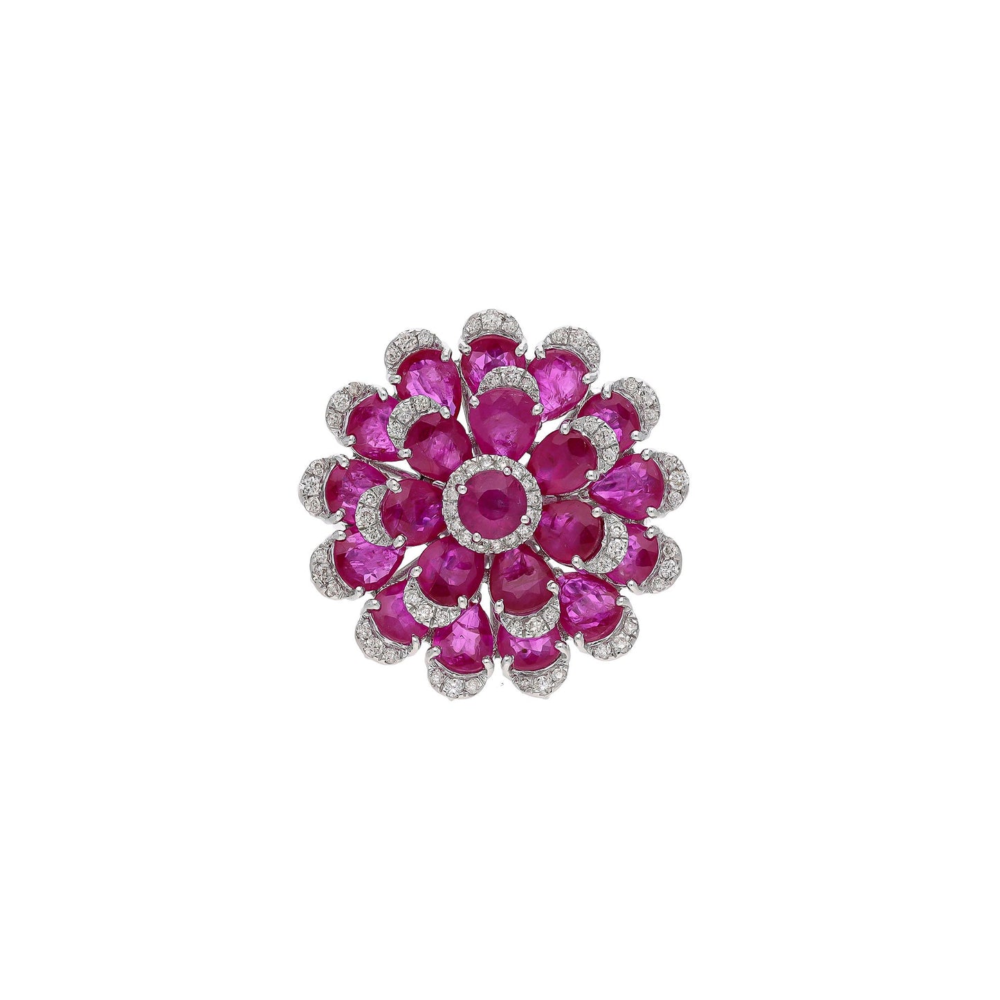 Ruby Flower Ring 18k White Gold Jewelry / Diamond Ring For Woman / Natural Ruby Jewelry For Her / Floral Design Pink Ring For Bride