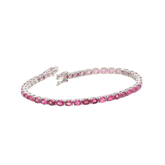Tourmaline Tennis Bracelet / 18k white gold stackable bracelet / Real gemstone pink bracelet Gold Jewelry for her