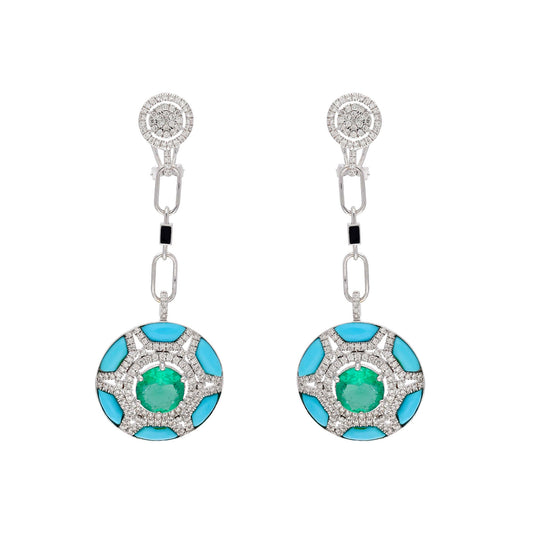 Turquoise Emerald Bridal Long Dangle Earrings 18k Solid Gold Jewelry / Blue Gemstone Earrings Bridesmaid Jewelry Gold / Turquoise Earrings