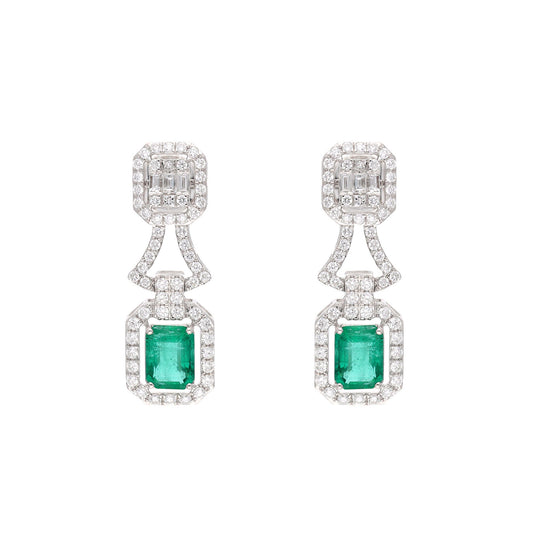 Elegant Emerald Diamond Bridal Earrings 18k Gold Jewelry / Green Gemstone Classic Jewelry / Solid Gold Green Earrings For Her Gift
