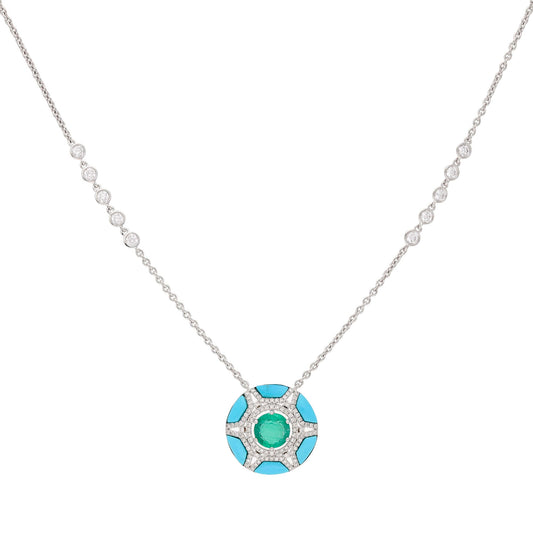 Turquoise Diamond Pendant 18k Solid Gold Jewelry / Emerald Necklace Blue Pendant / Diamond Chain Necklace / Dainty Jewelry Gifts
