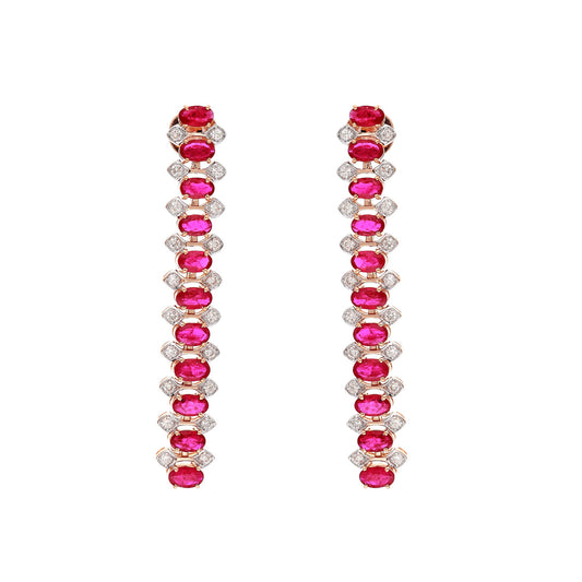 Ruby Gemstone Diamond Long Gold Earrings / 18k Gold Natural Ruby Jewelry / Statement Red Gemstone Earrings Bridal jewelry / Anniversary Gift