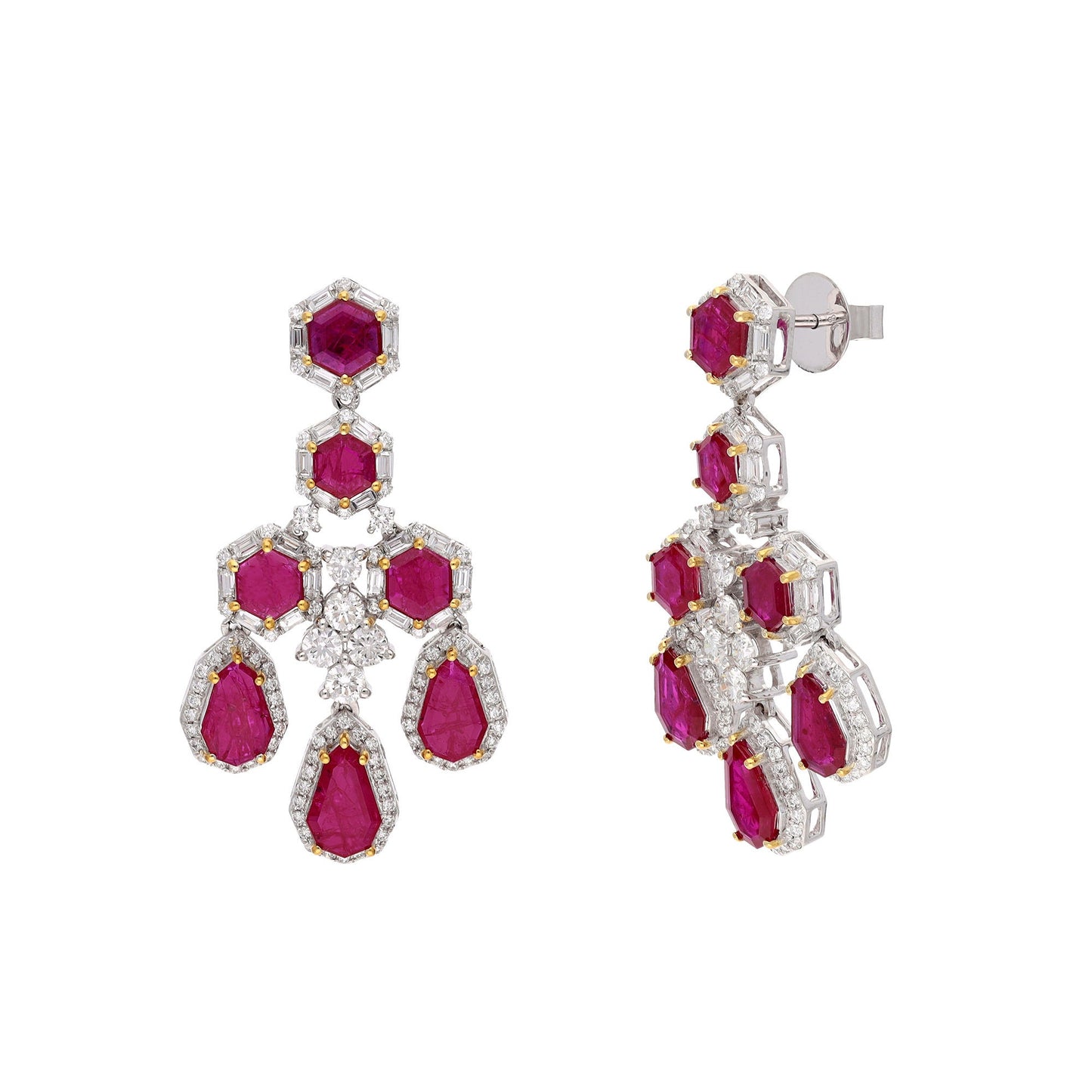 Ruby Diamond Bridal Earrings 18k Gold Estate Jewelry / 42 MM Pink Earrings For Woman / Gemstone Jewelry Red Ruby Chandelier Earrings