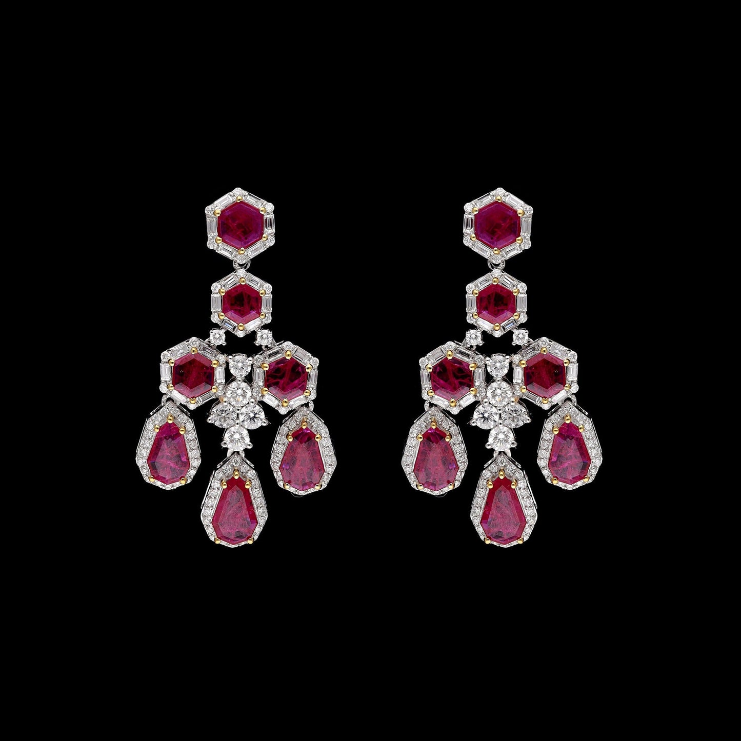 Ruby Diamond Bridal Earrings 18k Gold Estate Jewelry / 42 MM Pink Earrings For Woman / Gemstone Jewelry Red Ruby Chandelier Earrings