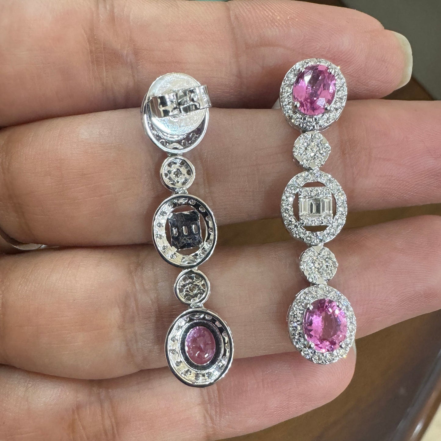 Pink sapphire diamond fine jewelry 18k gold / Diamond long bridal earrings gold / Sapphire pink gemstone earrings for woman / Pink Sapphire