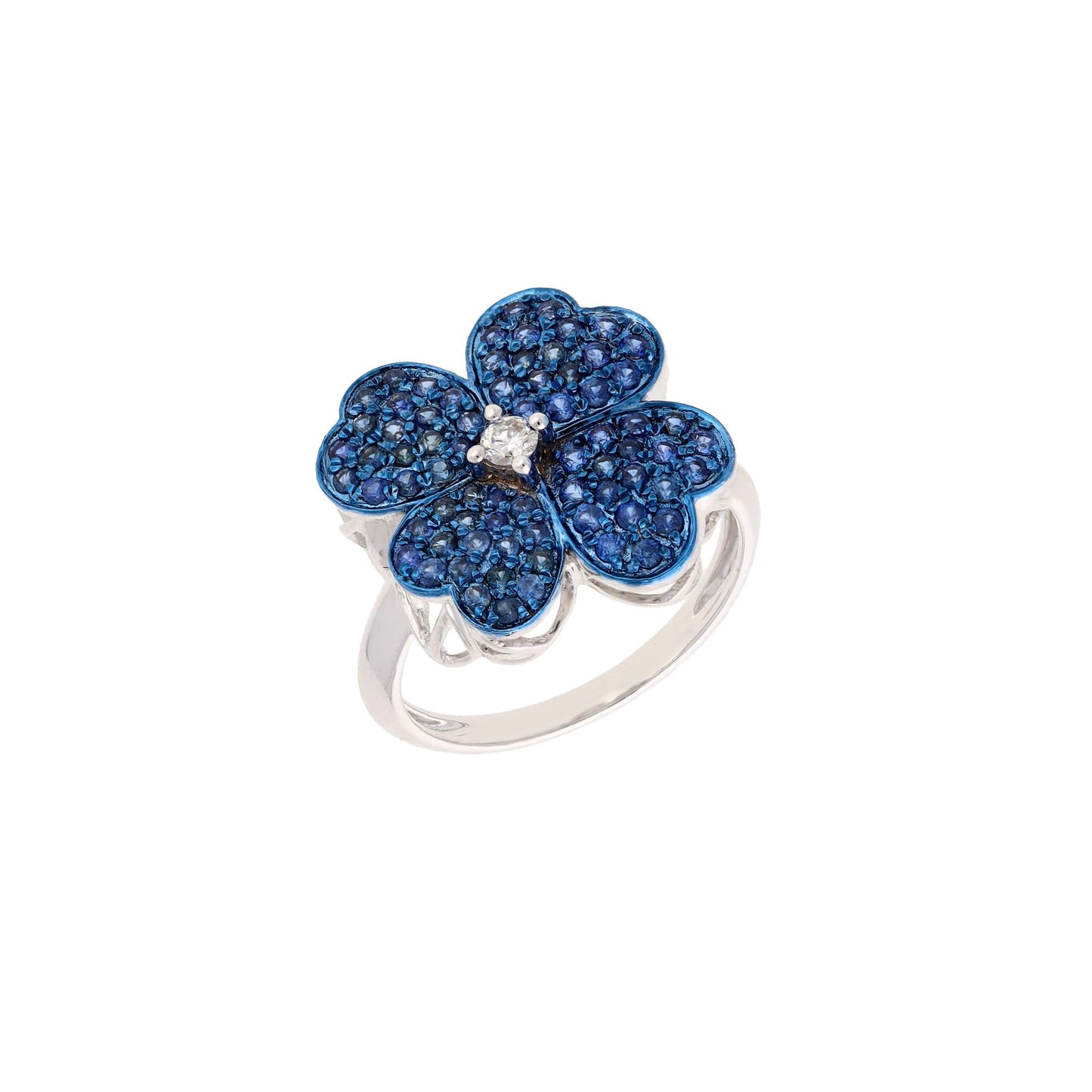 Sapphire Flower Ring 18k White Gold Jewelry / Floral Gemstone Ring Blue Sapphire Jewelry / Blue Flower Ring For Women / Bridal Ring