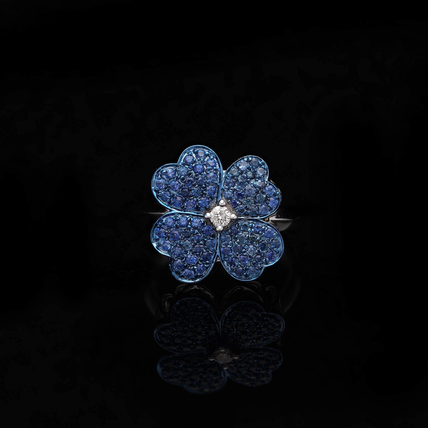 Sapphire Flower Ring 18k White Gold Jewelry / Floral Gemstone Ring Blue Sapphire Jewelry / Blue Flower Ring For Women / Bridal Ring