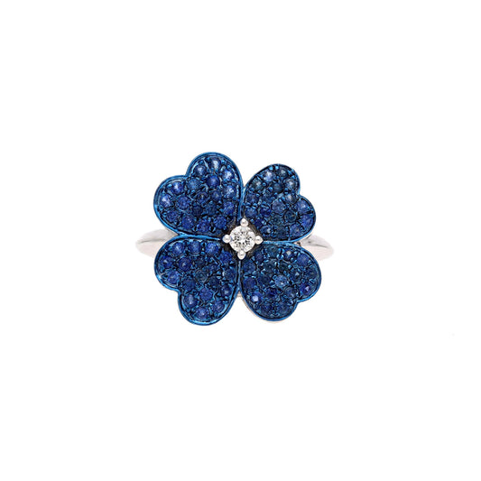 Sapphire Flower Ring 18k White Gold Jewelry / Floral Gemstone Ring Blue Sapphire Jewelry / Blue Flower Ring For Women / Bridal Ring