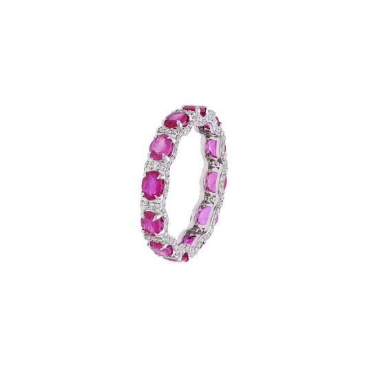 Red Ruby Eternity Band Diamond Jewelry 18k White Gold / Oval Cut Pink Gemstone Stackable Ring Gold / Natural Ruby Layering Jewelry / US 7