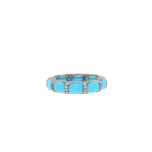 Turquoise Eternity Band 18k White Gold Ring / Turquoise Gemstone Wedding Band / Blue Gemstone Stackable Ring Jewelry / Promise Ring