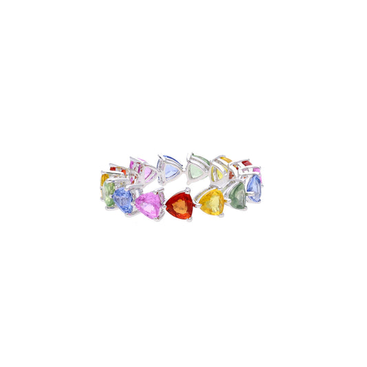 Rainbow Sapphire Infinity Band 18k Gold Ring / Natural Sapphire Multi Color Gemstone Ring / Colorful Jewelry For Woman / Everyday Jewelry