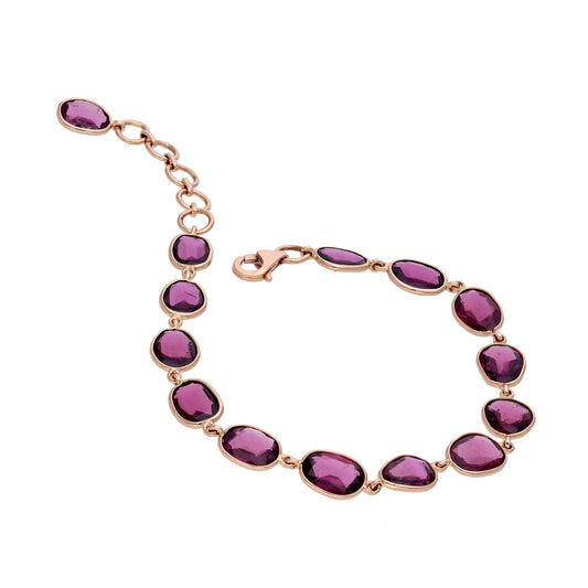 Rhodolite Gemstone Bracelet 18k Solid Gold / Flexible Link Chain Bracelet Gold / Red Gemstone Bracelet For Her / Stackable Jewelry