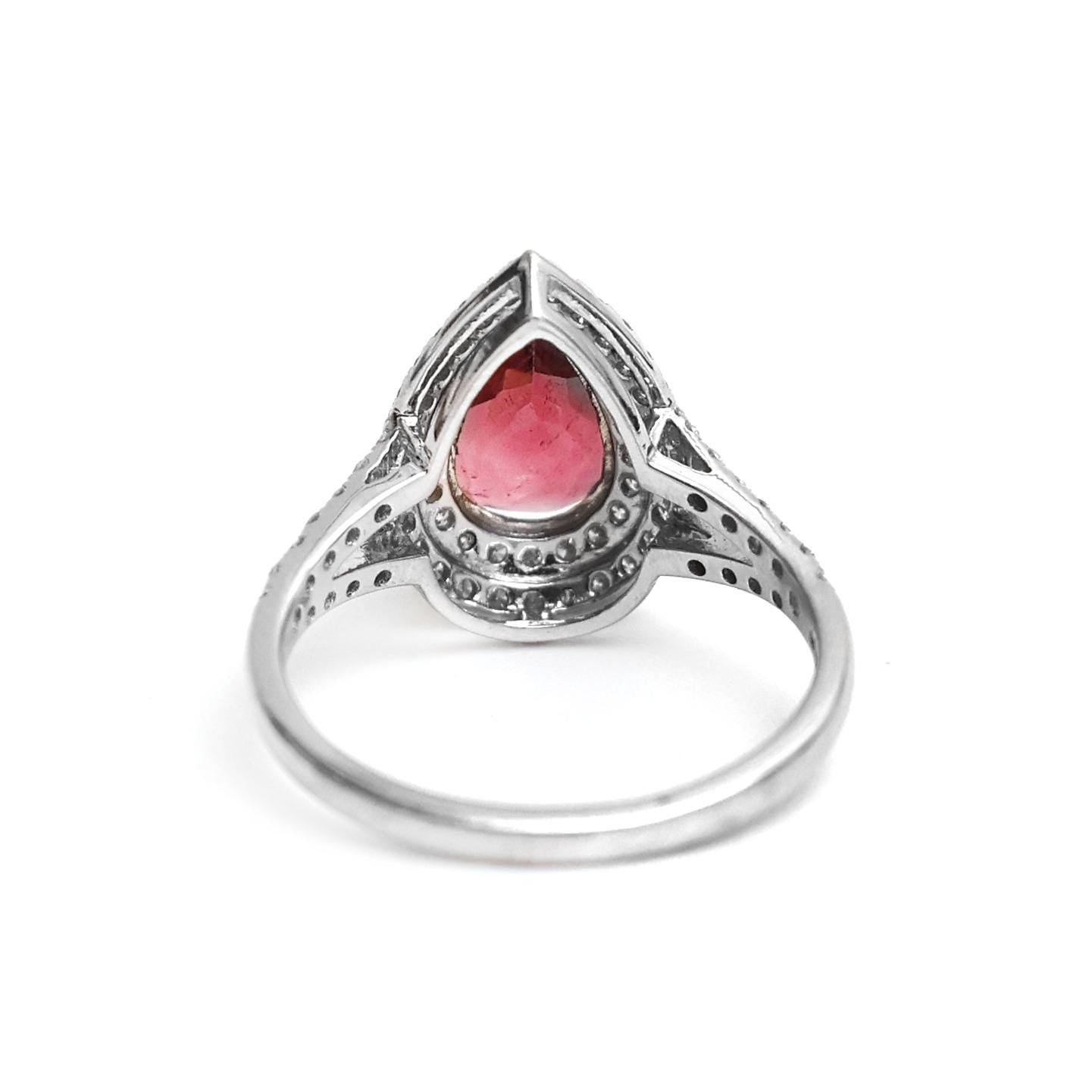 Tourmaline pear cut diamond statement ring gold | Natural tourmaline big pear cut diamond ring gold | Big pear cut tourmaline statement ring