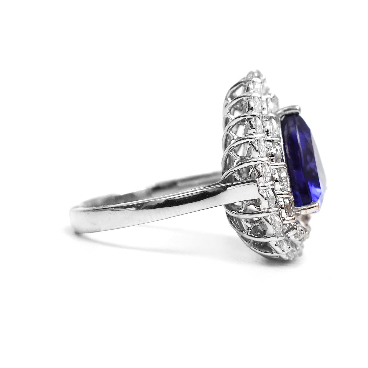 Tanzanite pear rose cut diamond ring gold | Natural tanzanite trillion cut diamond gold rings For | 18K solid gold tanzanite statement ring