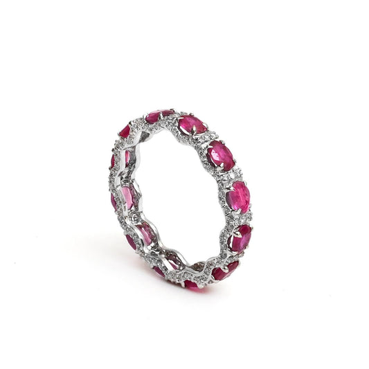 Ruby diamond oval cut eternity band ring gold | Natural ruby oval cut diamond prong set band ring gold | Red ruby diamond ring gold
