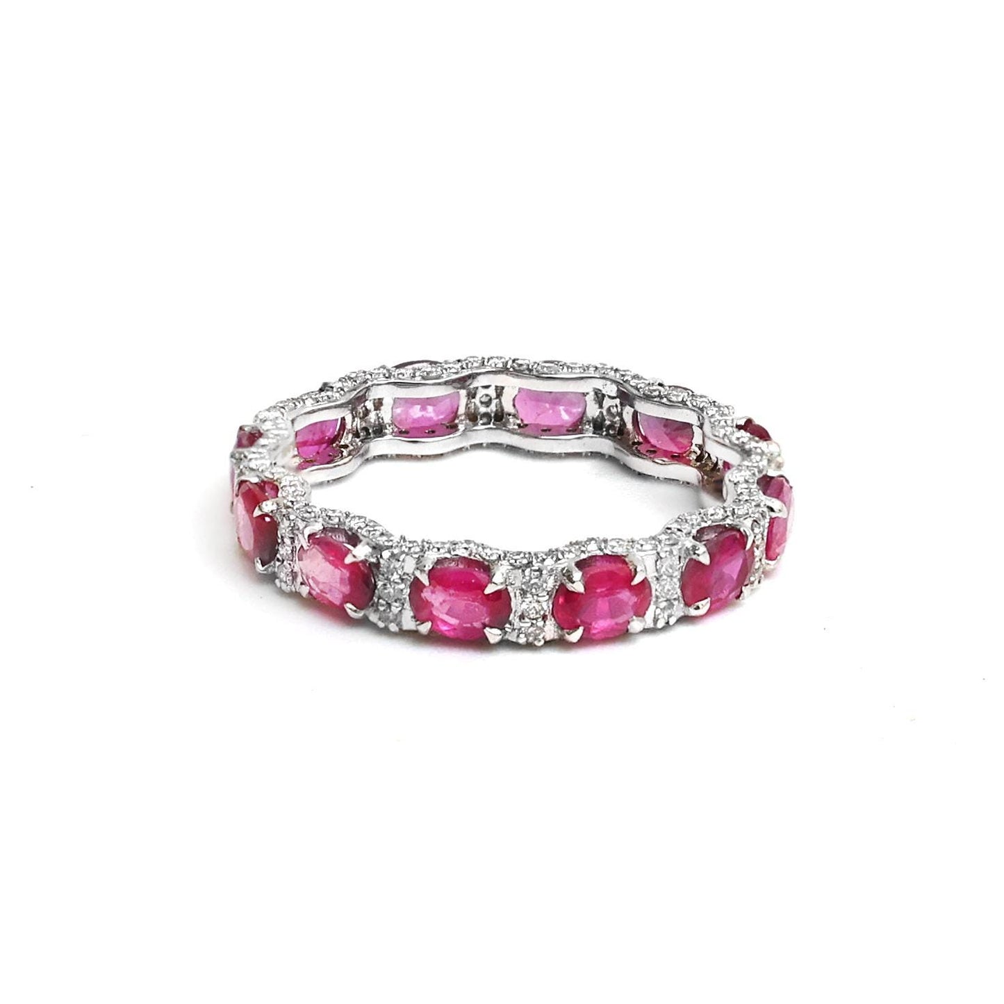 Ruby diamond oval cut eternity band ring gold | Natural ruby oval cut diamond prong set band ring gold | Red ruby diamond ring gold