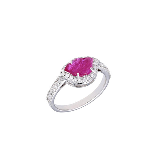 Ruby tulip cut diamond ring gold | Natural ruby tulip diamond prong set ring gold | Red ruby diamond ring