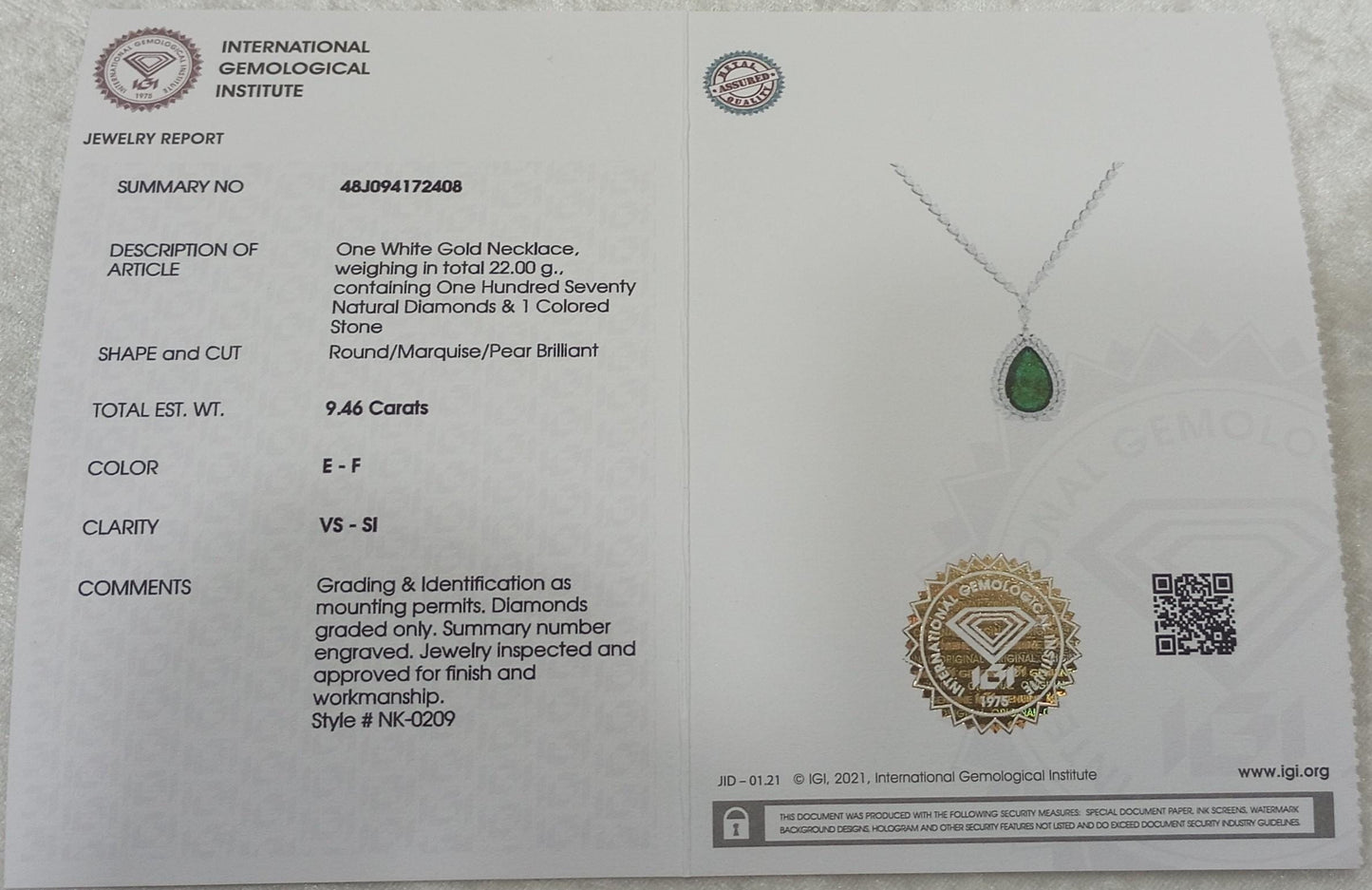 Pear cut 10.67 Cts emerald diamond necklace gold | White gold pear marquise diamond chain gold | Natural emerald pear cut diamond necklace