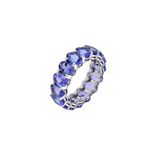 Tanzanite oval eternity band gold ring | Tanzanite white gold ring | Blue stone stackable ring gold | Tanzanite promise band ring
