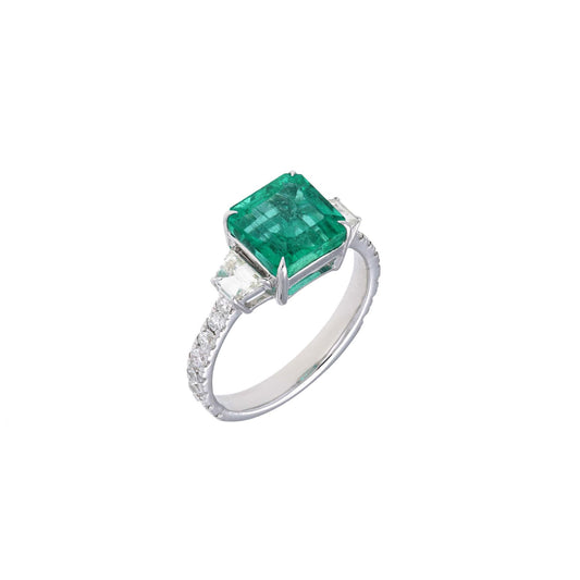 Square cut emerald fancy diamond classic ring gold | Natural emerald gold ring | Emerald engagement ring gold