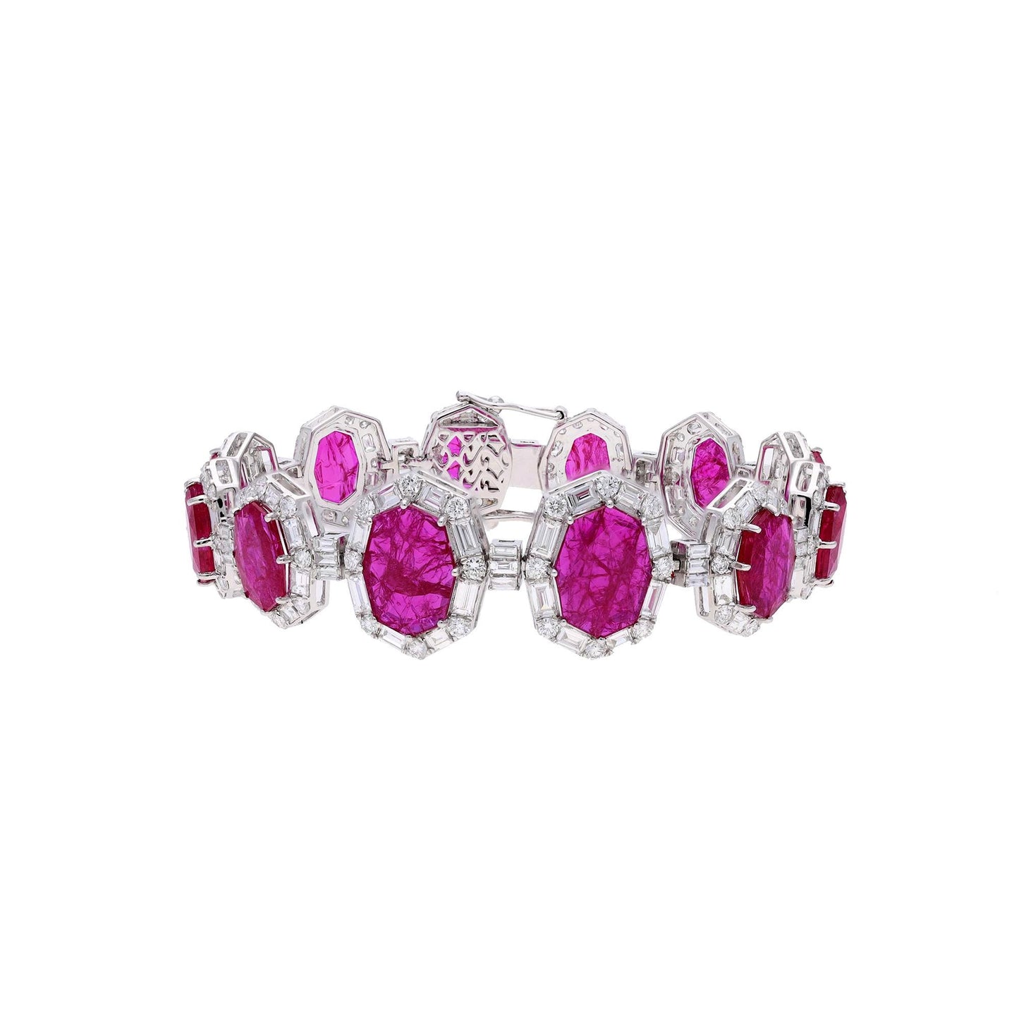 Fancy octagon ruby diamond choker necklace gold | Natural ruby half choker chain necklace 18k white gold | 16 Inch prong set ruby necklace