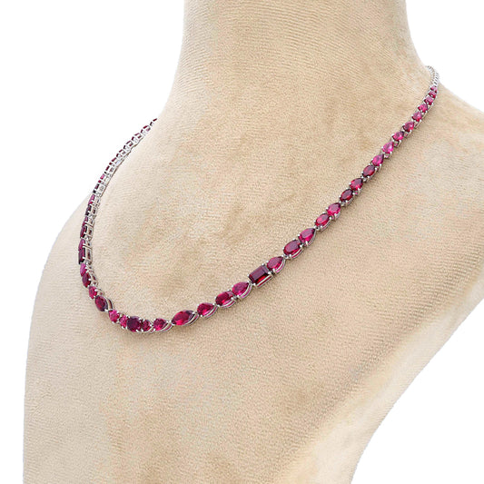 Tourmaline tennis necklace 16 inch gold | Red tourmaline gold chain necklace | Stackable tennis gold jewelry | Tourmaline necklace