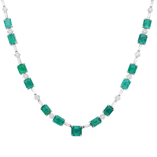 Emerald diamond white gold necklace 18k | Emerald cut emerald diamond necklace gold | Natural big emerald gemstone jewelry