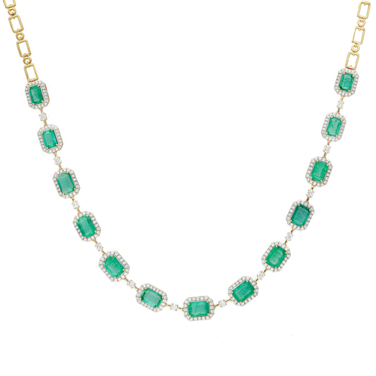 Emerald cut emerald diamond necklace gold / Emerald choker necklace gold / 18k gold Diamond chain necklace for woman / Gift for her