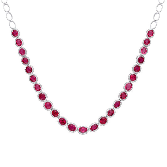 Rubellite diamond chain necklace gold / Diamond choker necklace 18k white gold / Stackable prong set diamond ruby choker gold / Gift for her