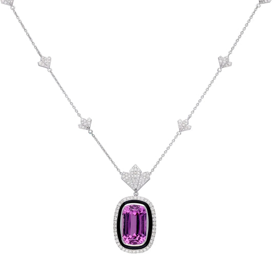 Kunzite diamond white gold pendant chain / 18k Gold diamond chain necklace / 23.68 Cts cushion cut kunzite gold 16 Inch necklace for her