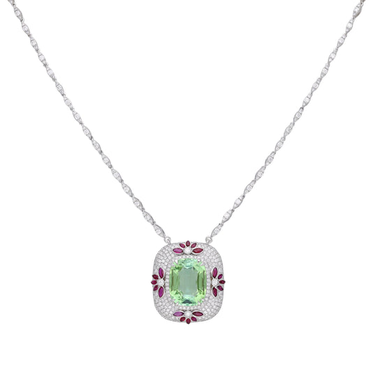 Tourmaline ruby diamond pendant necklace gold / 14 cts tourmaline diamond gold necklace / Ruby marquise diamond accent chain necklace