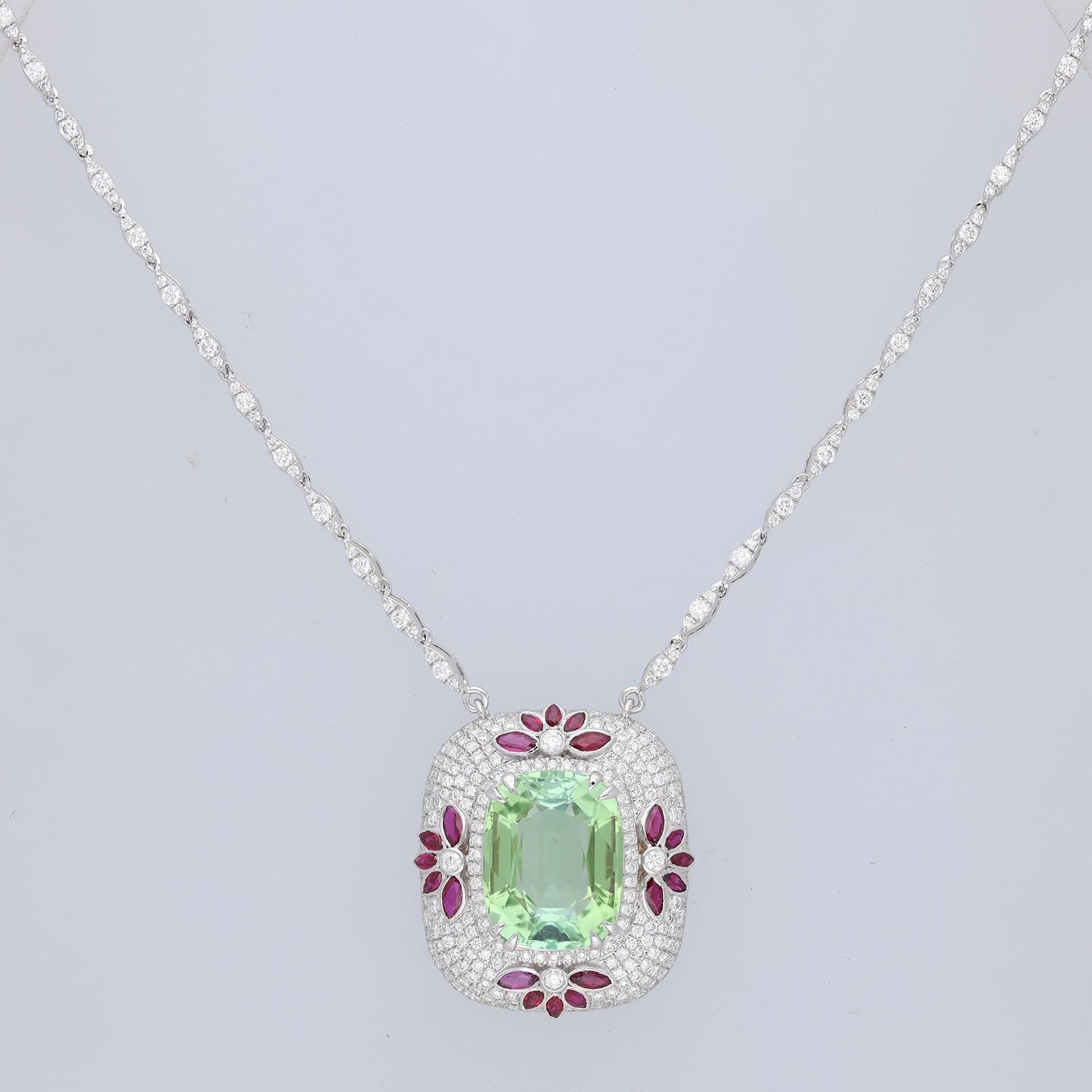 Tourmaline ruby diamond pendant necklace gold / 14 cts tourmaline diamond gold necklace / Ruby marquise diamond accent chain necklace