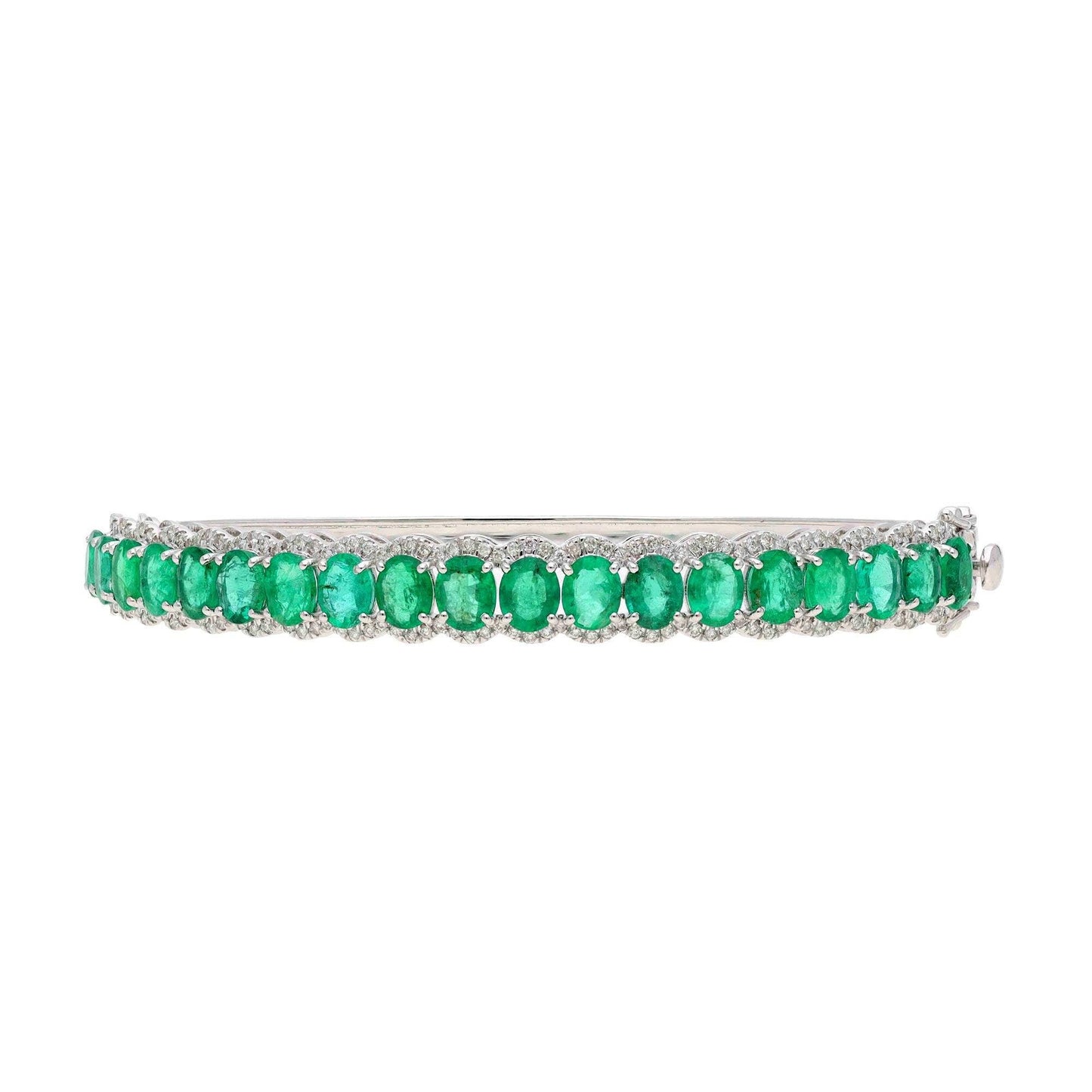 6.35 Cts. Real Emerald Gemstone Bangle | Solid 18K Gold Natural Diamond Stacking Bracelet | White Gold Emerald Diamond Bangle Women Jewelry
